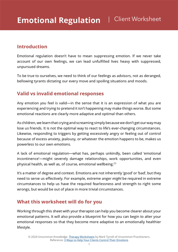 Emotional Regulation Worksheet Cover