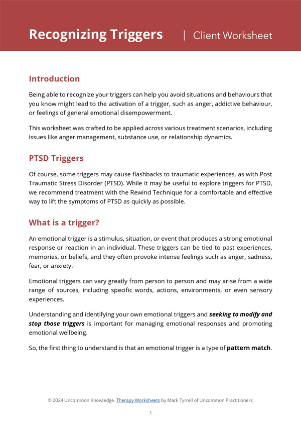 Recognizing Triggers Worksheet Cover