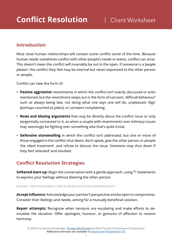 Conflict Resolution Worksheet Cover