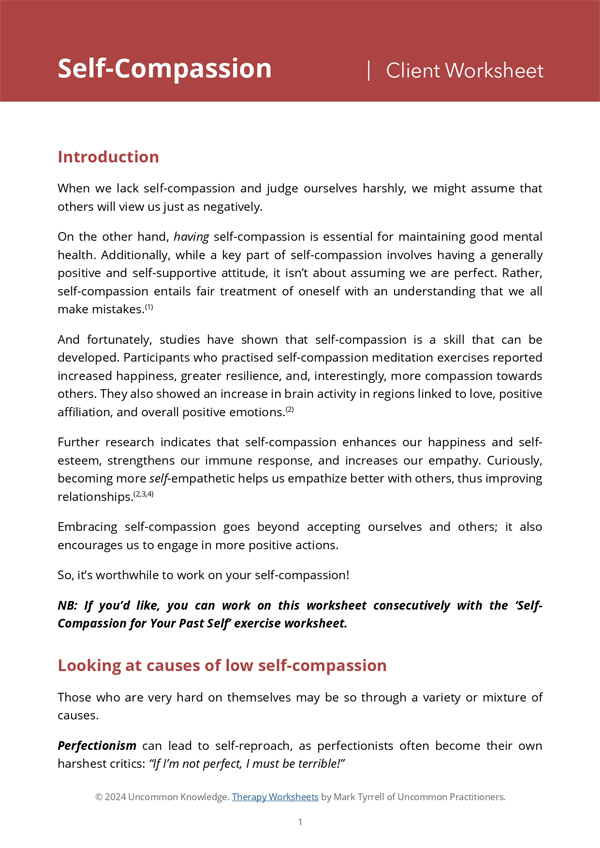 Self-Compassion Worksheet Cover