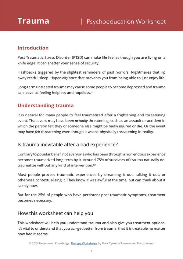 Trauma Psychoeducation Worksheet Cover